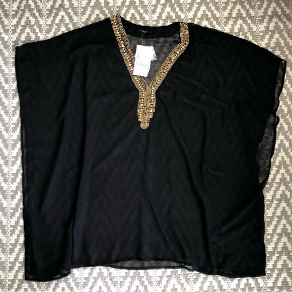 Raviya black sheer swim cover with gold beading detail size large - Picture 1 of 9